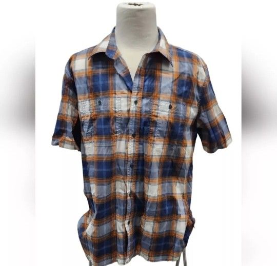 Lake & Trail Size XL Blue Orange Plaid Button Down Shirt