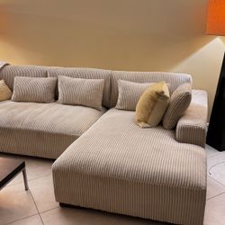 Oversized L-Shaped Sectional Sofa – Cream Corduroy – Like New