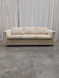Cream Textured Fabric Couch with Track Arms