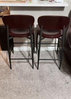 Two Wood Wrought Iron Bar Stools