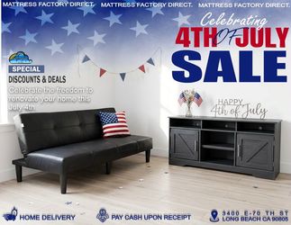 Black Futon  Sofa Bed & Grey Wood TV Entertainment Storage Stand Bundle Set