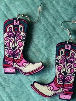 Super Cute Painted Wooden Boot Earrings 