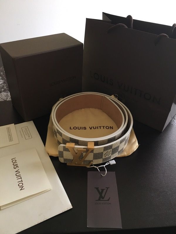 VUITTON INITIAL DAMIER AZUR BELT FOR MEN M9608 SIZE 36-38 100% AUTHENTIC WITH BOXES AND BOOKS