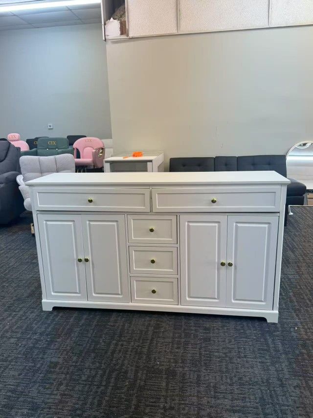 🔥🔥🔥FUFU&GAGA Buffet Cabinet Storage Kitchen Sideboard Farmhouse Buffet Server Bar Wine Cabinet with 5 Drawers & 4 Doors, Console Table for