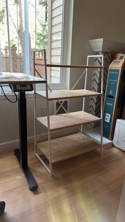 4-Tier Bookshelf White Metal Wood Shelves