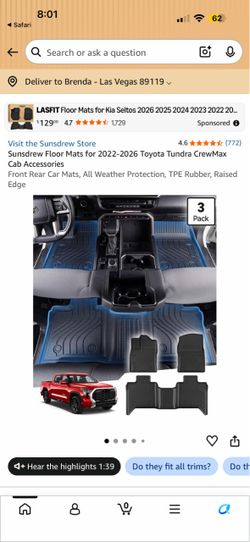 Floor mats Toyota tundra 2022-26