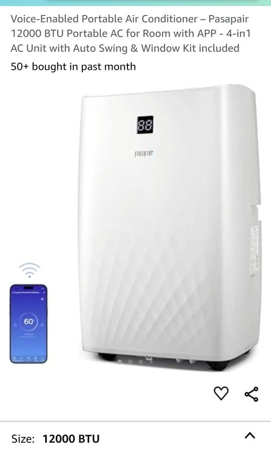 Voice-Enabled Portable Air Conditioner – Pasapair 12000 BTU Portable AC for Room with APP - 4-in1 AC Unit with Auto Swing & Window Kit included