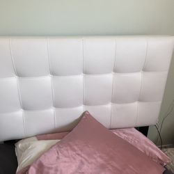 Faux White Leather Headboard And Twin Bedframe