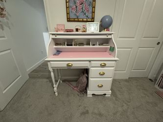 White Roll Top Vintage Desk