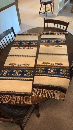 Woven Table Runners/drapery with Fringe – Set of 2