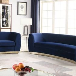 Julian Velvet Navy Living Room Set

