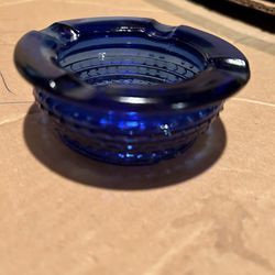 Vintage Small Cobalt Blue Glass Hobnail Spittoon Style Individual Ashtray