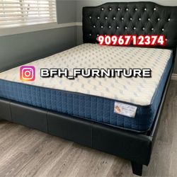 Full Black Crystal Button Bed With Ortho Mattress Included 