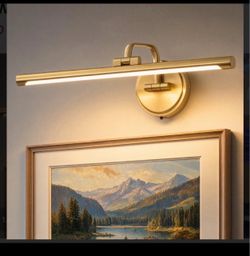 Hard-Wired Picture Light for Wall, 16" Inch Modern Brass Metal Body Dimmable Frame Light with Adjustable Swing Arm 3CСT LED Art Display Light for Pain