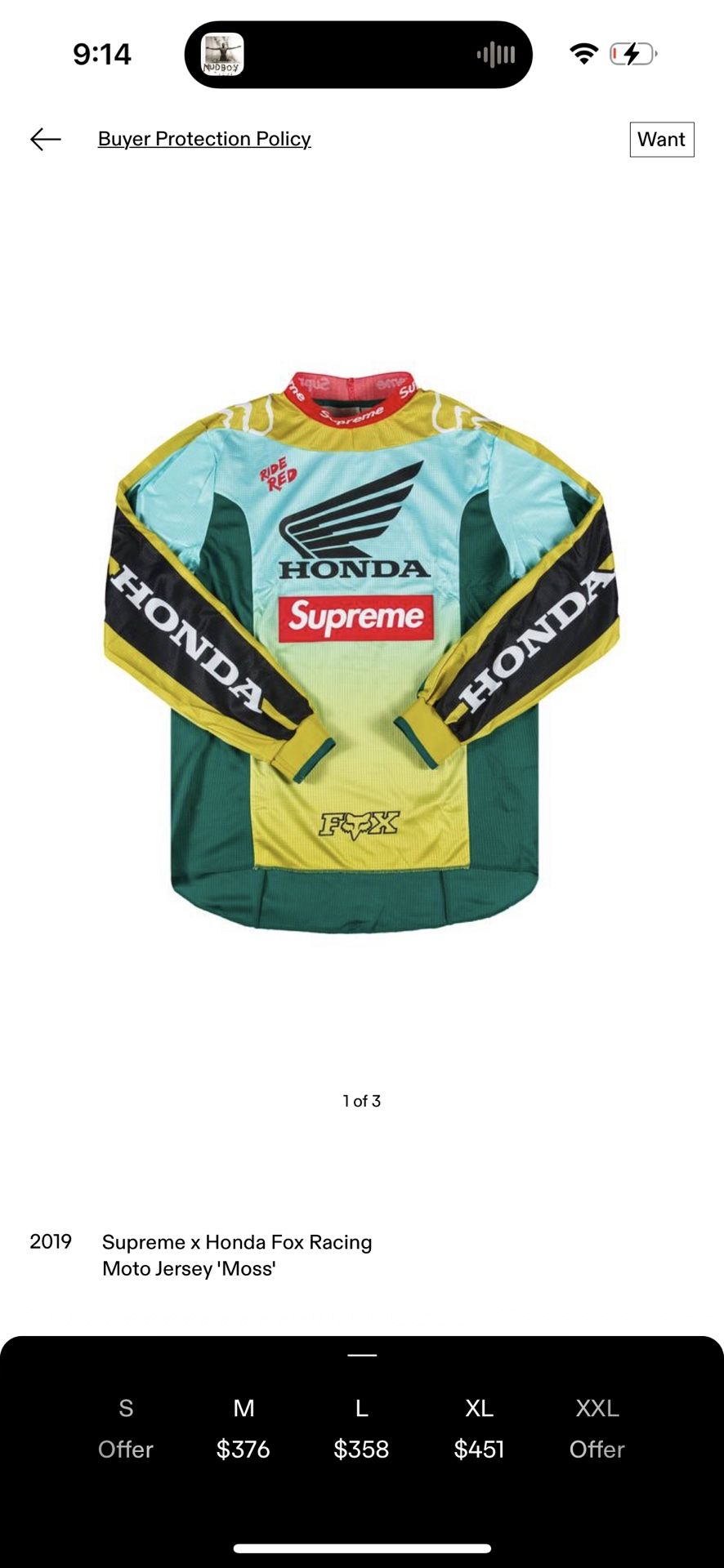 Supreme Honda Fox Racing Moto Jersey Top ( Moss )