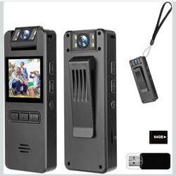 64GB Mini Body Cam,1080P Video Camera with 180° Rotating Lens,120° Wide Angle,