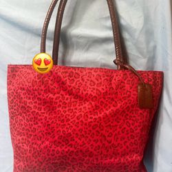 Neiman Marcus tote red with leopard print felt