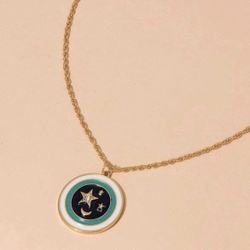 New - Star & Moon Color Block Pendant Necklace - Women’s Jewelry 