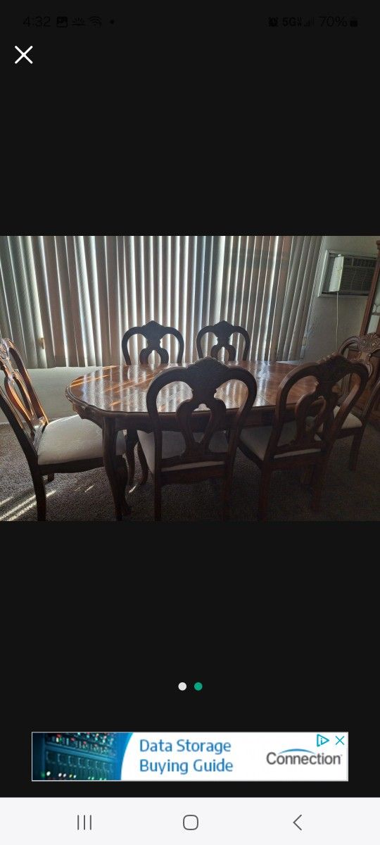 Antique China Cabinet With Matching Dining Table And 6 Chairs