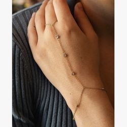 14K Gold Hand Chain Bracelet - 1.2mm Gold Finger Ring Bracelet - No-Tarnish and Waterproof Hand Bra
