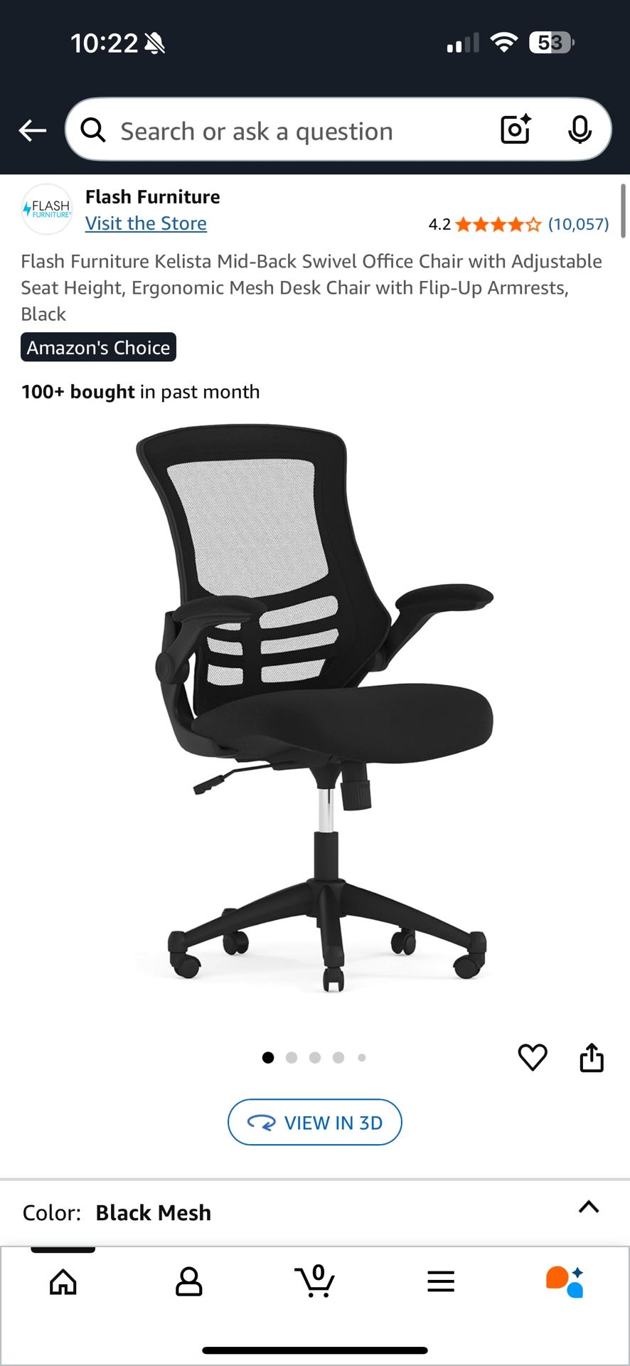 Brand New Black Mesh Back Height Adjustable Reclining Ergonomic Office Chair w/Flip Up Armrests