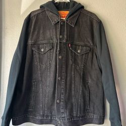 Men’s Black Hybrid Hoodie Trucker Jacket 