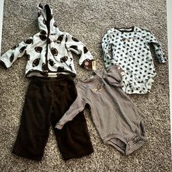 Carter’s 4 Pc Outfit, Blue & Brown Football Pattern - 9 Months, NWT