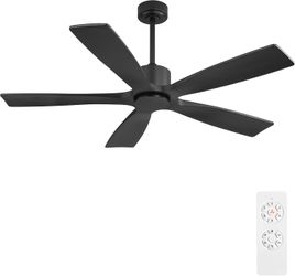 WINGBO 54 Inch DC Ceiling Fans without Light, 5 Carved Solid Wood Blade, 6-Speed