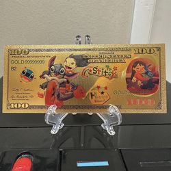 24k Gold Foil Plated Lilo and Stitch Banknote
