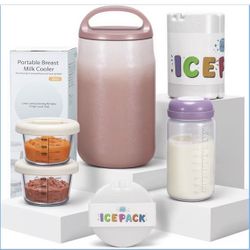 3-in-1 Breast Milk Cooler for 24H 360° Cooling, 11oz Breastmilk Chiller with Bottle & 8oz Baby Food Containers & 27oz Insulated Food Jar, Fits from Ba