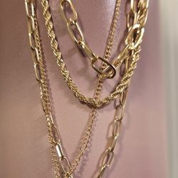Bundle Of 10- 4 Chain Layered Gold-tone chain 