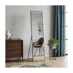 Standing floor wall mount black aluminum mirror 56" x 20.5"