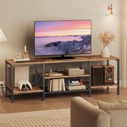 NEW! HOOBRO TV Stand with Power Outlets for up to 75”, Industrial Media Entertainment Center, Rustic