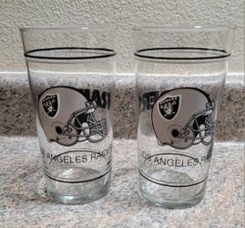 VTG Los Angeles LA Raiders NFL Helmet Tumbler Tall Glass Beer Cup 80’s. Set of 2.