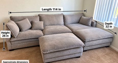 Modern Gray Sectional Sofa with Chaise – 114” Wide