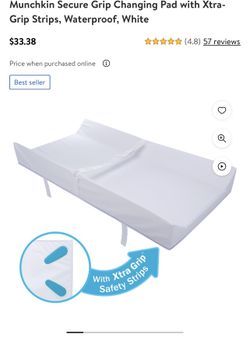 Munchkin Secure Grip Changing Pad With Extra Grip Strips, Waterproof, White