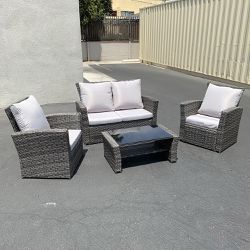 New $295 Patio 4-Piece Outdoor Wicker Furniture Rattan Set (Sofa 48x26”, Chair 29x26”, Table 34x20”) 