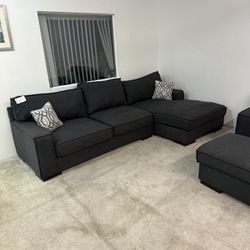 Dark Gray RAF Sectional w/ Chair & ottoman 