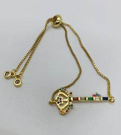 14k Gold Plated With Cubic Zirconia Bracelet Adjustable