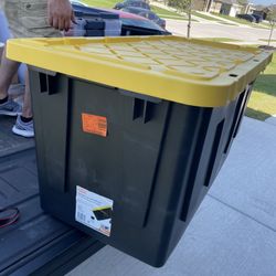 70 Gal. Tough Storage Tote with Wheels in Black with Yellow Lid