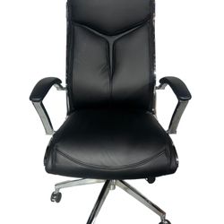 Modern Comfort Verismo Bonded Leather High-Back Executive Chair, Black/Chrome