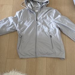 Calvin Klein Gray Windbreaker with Hood and Zipper