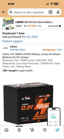 LiTime 12.8V 100Ah LiFePO4 Battery Group 24