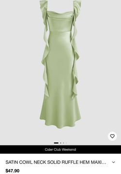New with Tags, XXS,Cider Satin Cowl Neck Solid Ruffle Hem Maxi Dress