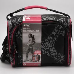 JAXX Insulated Performance Pak Meal Prep Bag w/ 6 Containers Ice Pack Black Pink