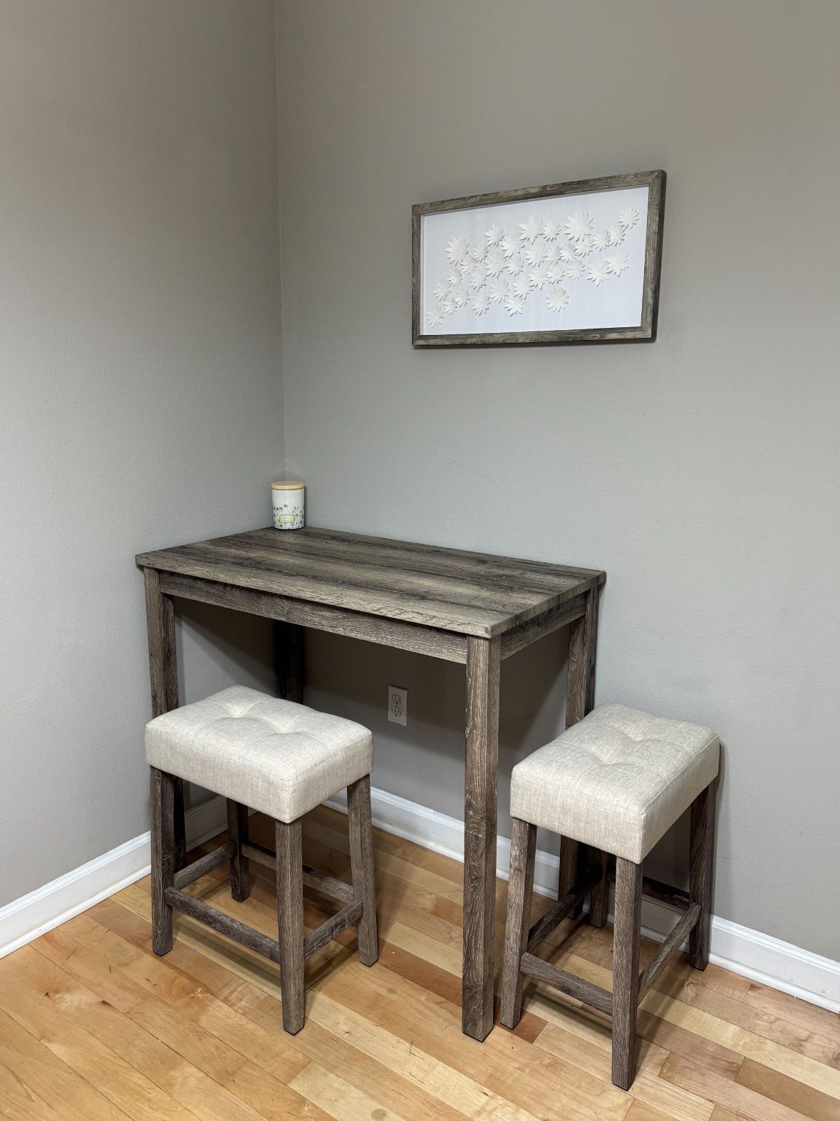 Tall Wood Table With Two Stools 