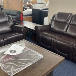 Bonded Leather, Two Pieces Reclining Sofa And Loveseat