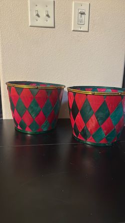 Christmas Harlequin Drum Planters Set of 2