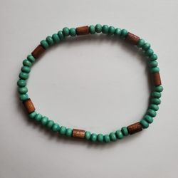 Turquoise and Brown Wooden Bracelet 