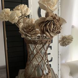 Home Decor  Vase  With Faux Flowers 
